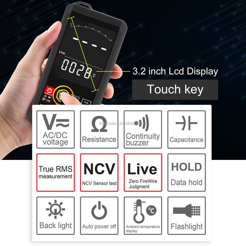 Дисплей EBTN Touch Digital Multimeter 6000 Count Digital Multimeter Ncv Функция нейтральная живая проволока тест цифровой мультиметр