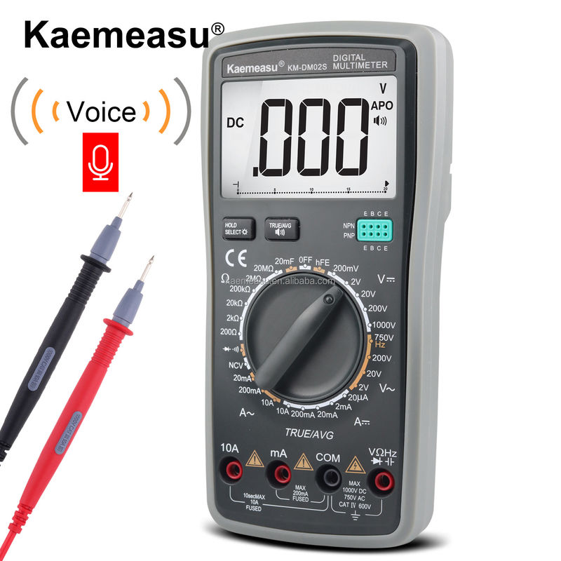 Профессиональный умный цифровой мультиметр Tester питание 9V 6F22 батарея * 1 02S скамейка 1000V авто диапазон серый