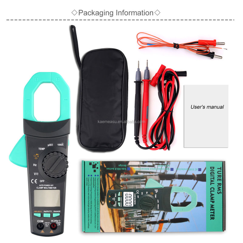 Большой мультиметр зажима T-RMS AC DC 1000V 1000A Диодный тест непрерывности Buzzer цифровые зажиматели