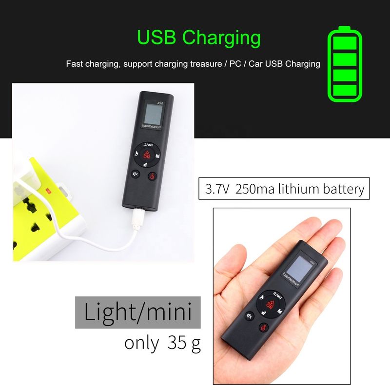 40м Мини ручной USB перезаряжаемый лазерный дальномер высокоточного инфракрасного электронного линейщика лазерный дальномер